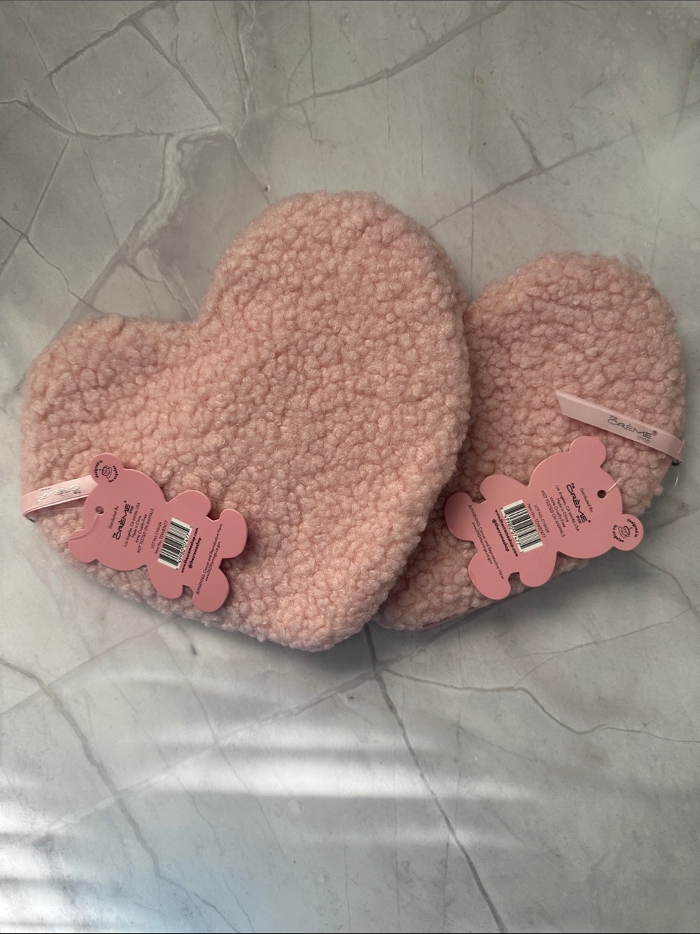 The Crème Shop Heart-Shaped Teddy Plush Makeup Bag in Soft Pink (2 bags)